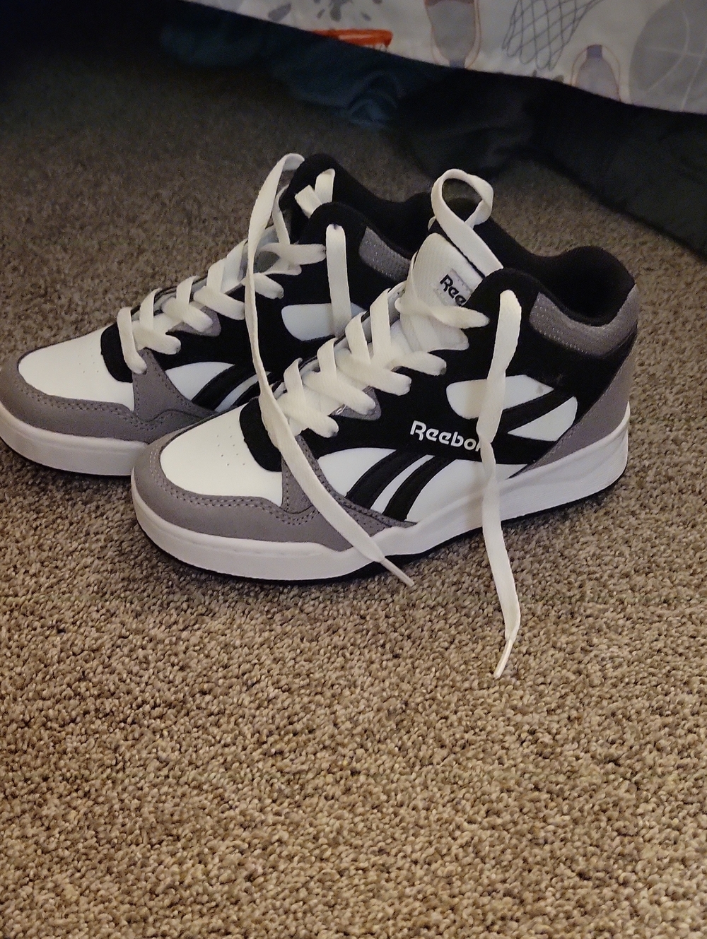 Reebok Kids High-Top Sneakers in White, Black & Gray